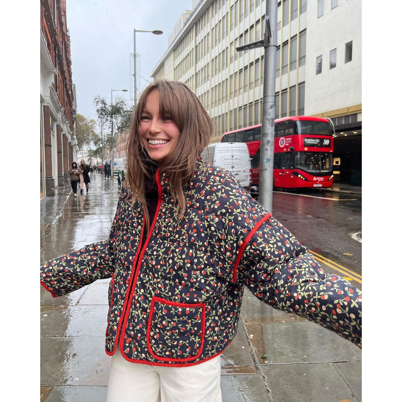 

Кардиган с украшением, хлопковое пальто, осенний цветочный принт, тонкий женский топ с карманами, зимняя куртка больших размеров L чёрный