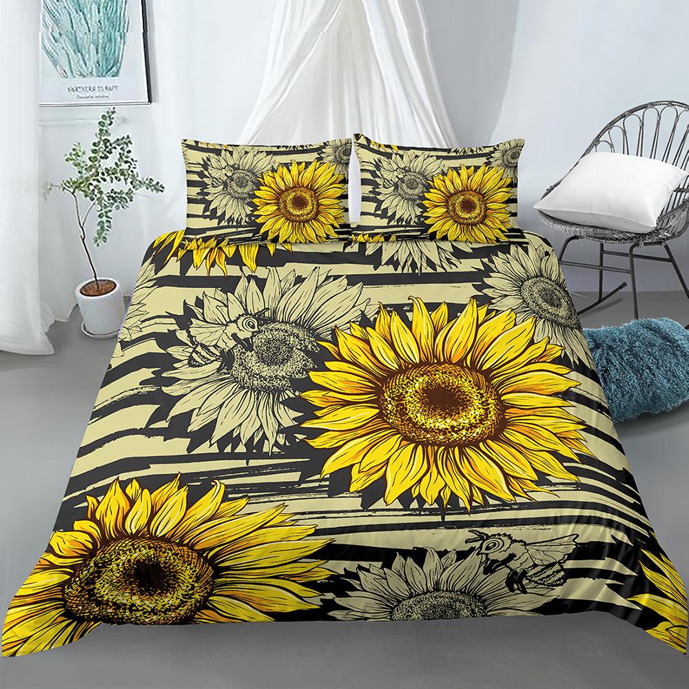 Sunflower Duvet Cover Set Yellow Flowers Green Leaves Cloud Tree King Queen Full Size for Boys Girls Teens Polyester Bedding Set