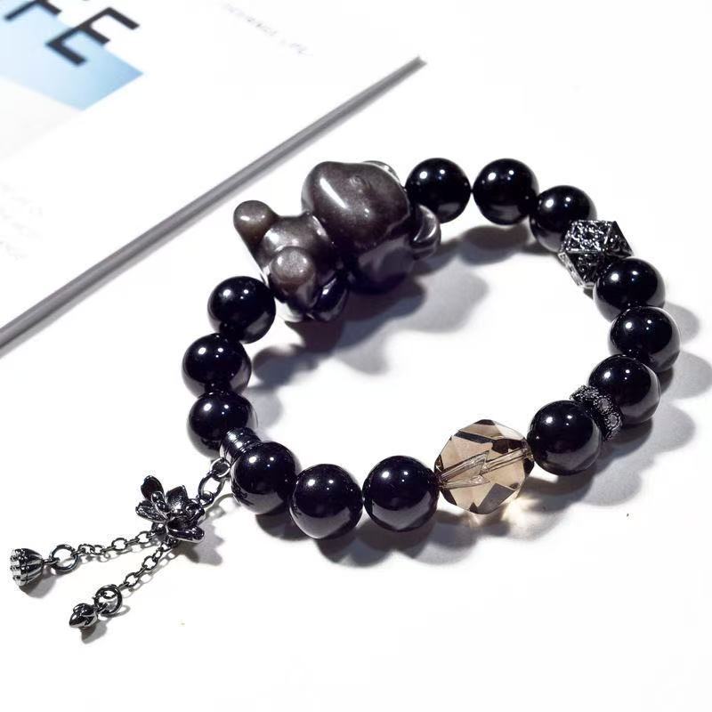 Natural Silver Yaoshi Bear Bracelet, Fashionable Atmospheric Bracelet, Bow Full Of Diamonds Silver Yaoshi Bear.