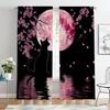Jit Dreamy Floral Curtain Cherry Blossom Cat Design Polyester Drapes Home Decor Holiday Window Trea Curtains Light Blocking Set Of 2 Made With Rod