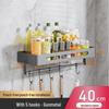 Charlotte Gunmetal Grey Wall-Mounted Kitchen Storage Rack with Seasoning Jar Organizer, Punch-Free