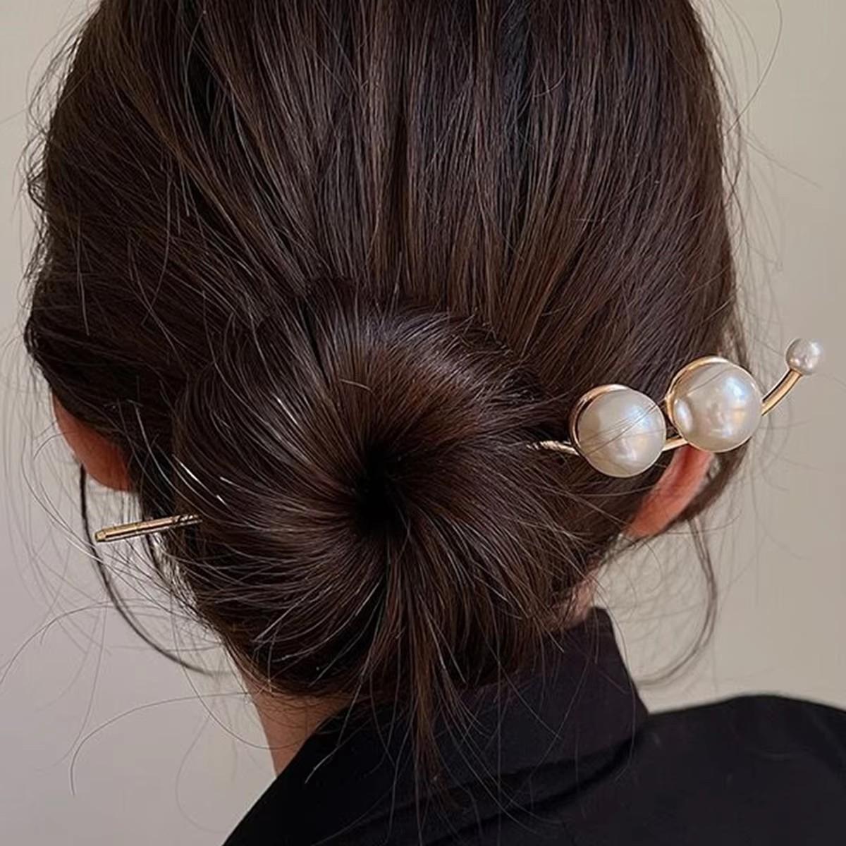 Simple Pearl Hairpin Modern Hair Clip Headdress Europe and America Cross Border Internet Celebrity золотой