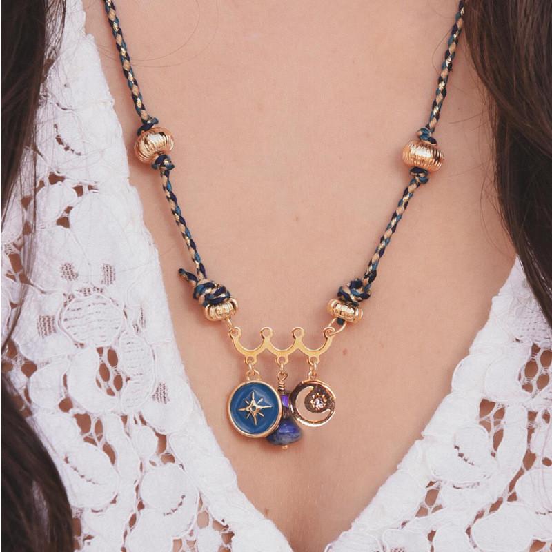 Moon Star Heart Pendant Necklace With Electroplated Copper Chain For Fashion Casual Wear