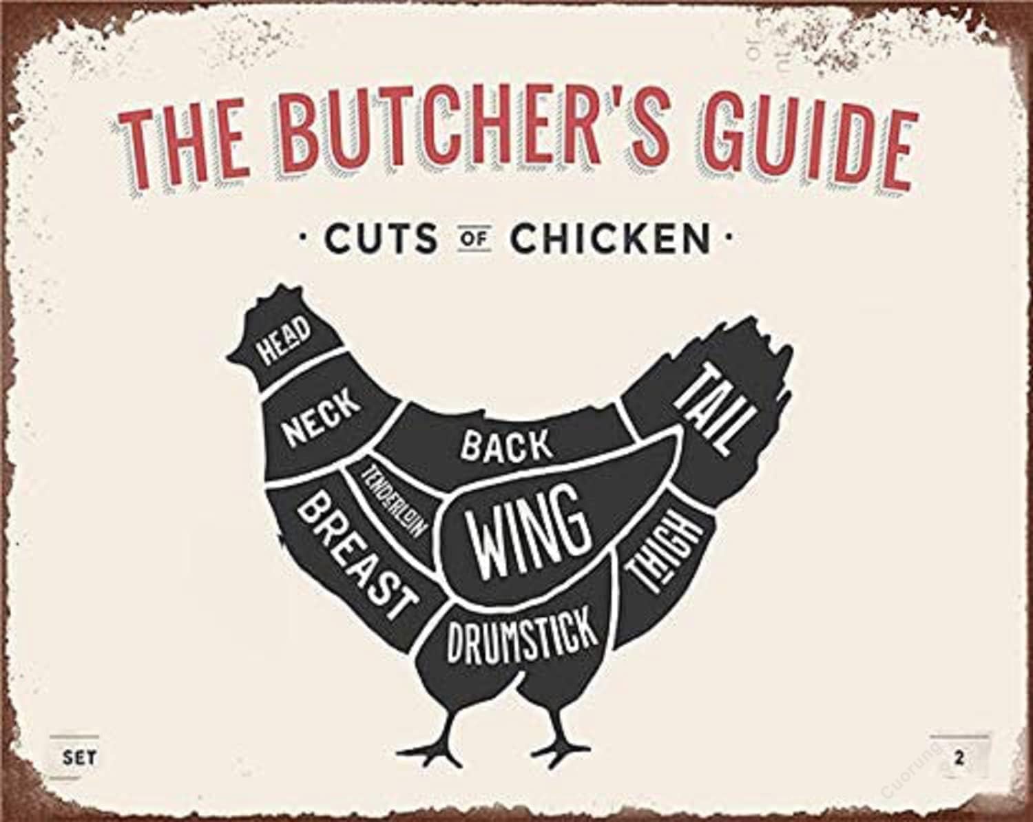 

Butchers Curts of Chicken Knives Metal Tin Sign Family Farmhouse Kitchen Decoration Metal Decor Wall Sign Poster Garage Bar 20x30cm（7.8x11.8inch）