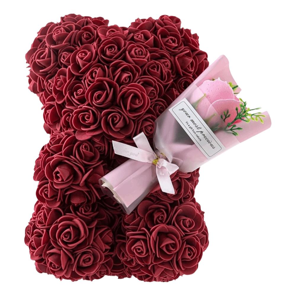 24cm Size Eternal Rose Bear Flower Bouquet Long Lasting Rose Bear Creative Design Foam Flowers Eternal Rose Bear багровый