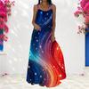 Women Plus Size Navy Blue Red Printed Scoop Neck Strappy Sleeveless A Line Long Dress