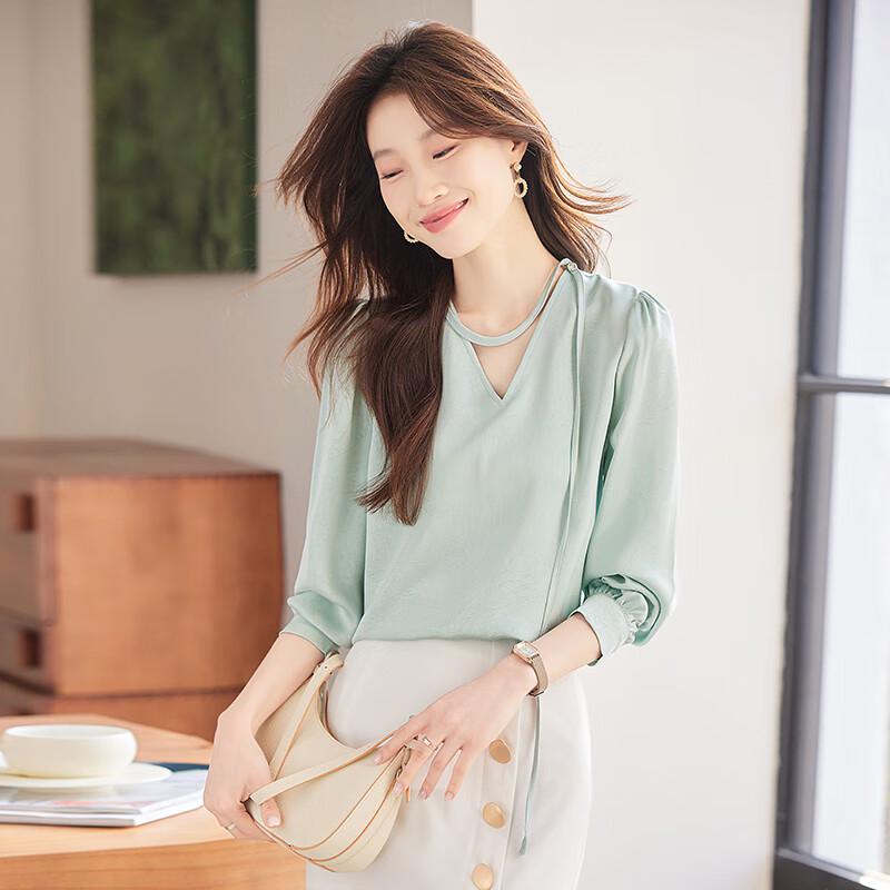 Teloman French Style Chic V-Neck Long Sleeve Blouse