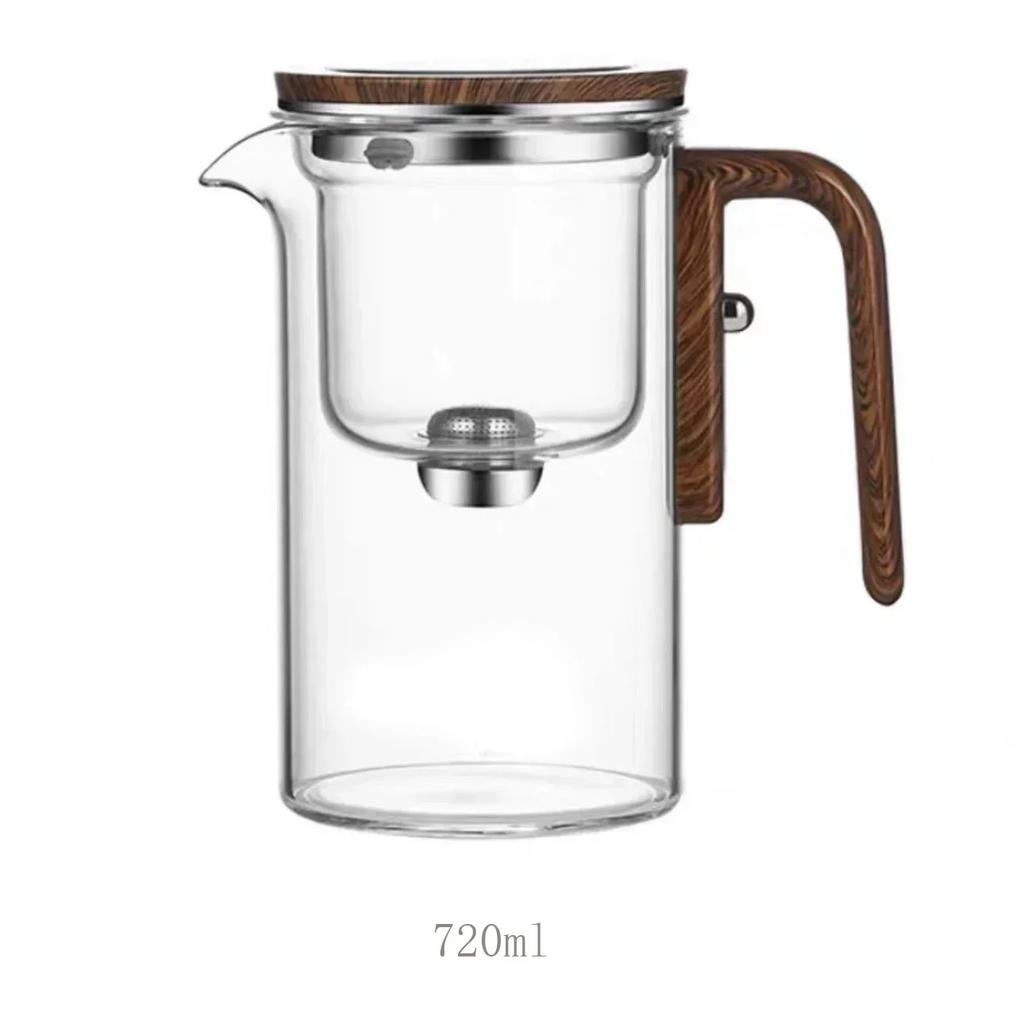 Water Separation Inner Container Teapot One Click Magnetic Switch Tea Separation Filtration Glass Tea Pot Wood Handle Tea
