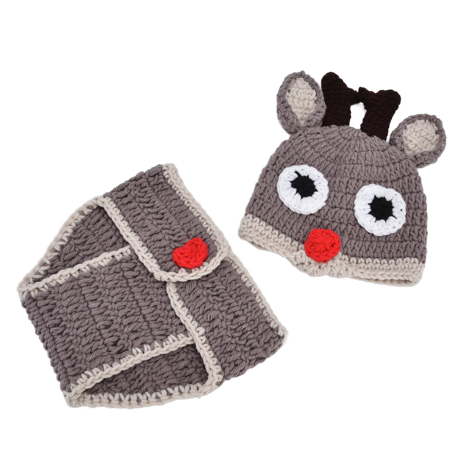 

Baby Photography Outfits Deer Breathable Hand Woven Newborn Photo Shooting Hat Pant for Easter Christmas Parties