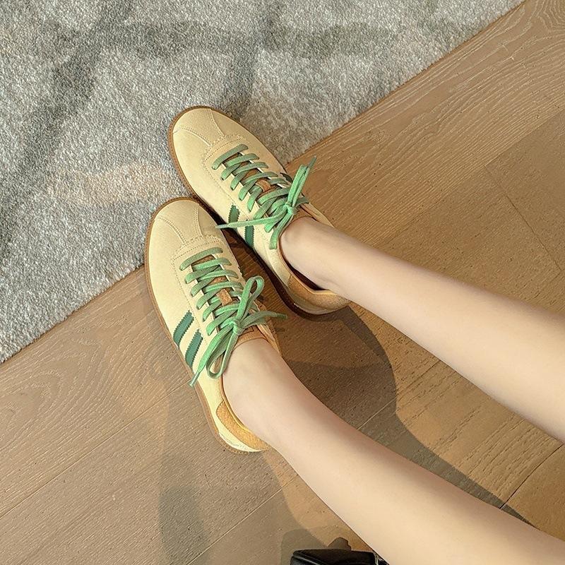 Leather Retro Yellow German Training Shoes Women's 2025 New Inner Height Increase Casual Sports Shoes Low-top Versatile Forrest Gump Board Shoes