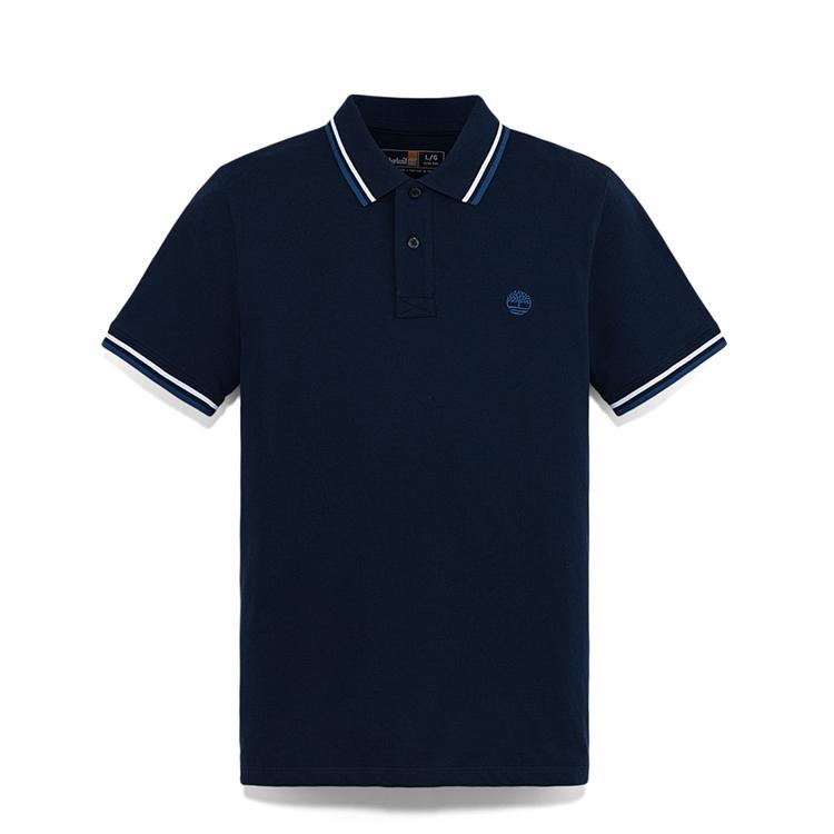 Timberland Outdoor Casual Slim Fit Striped Breathable Short Sleeve Polo Shirt Men Polo Shirts Navy-Blue A628NZ02