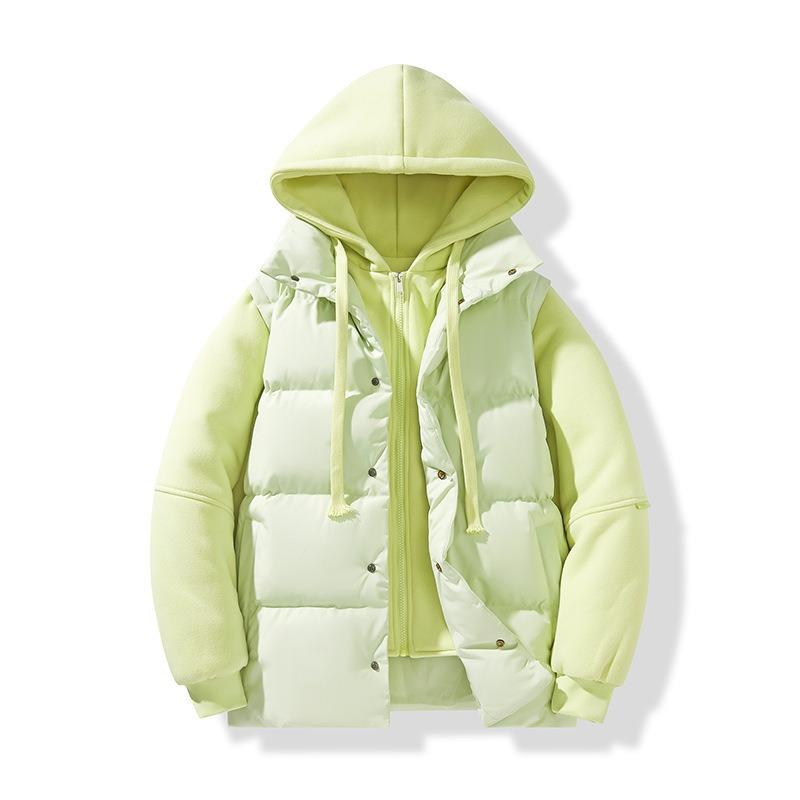 Winter new fake two-piece couple hooded cotton-padded clothes trendy brand wear warm cotton-padded jackets