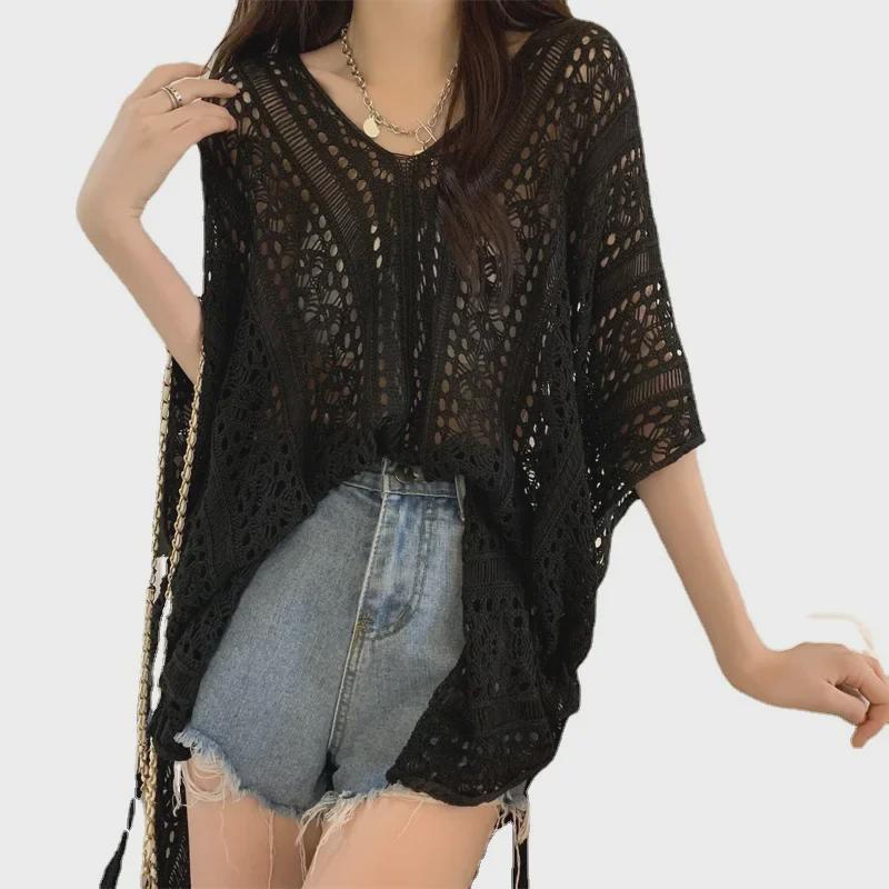 Vintage V-Neck Knitted Sweater: Summer Style Loose Pullover Cardigan for Women