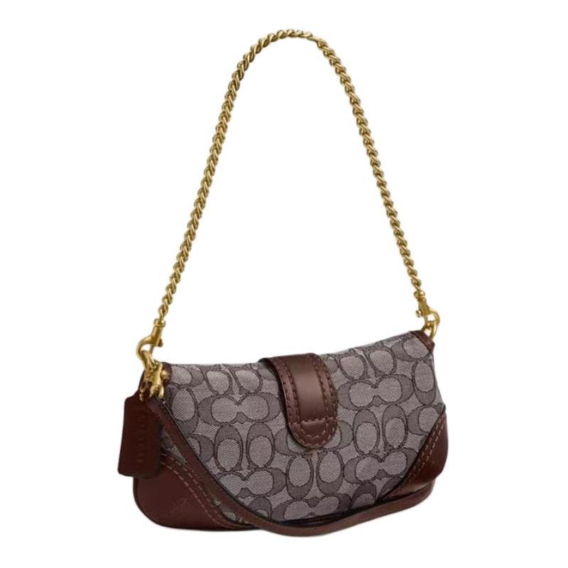 Coach Soho solapa 25 clásica cadena presbicia correa para el hombro lona revestida y piel de vaca bolso de mano para el hombro tamaño mediano mujer marrón