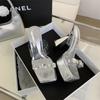Neue Pantoletten mit dickem Absatz, coole Pantoletten, Damenmode, Wort, Sommer, wasserdicht, Tischkristall, 2025 Damen-High-Heel-Damenpantoletten