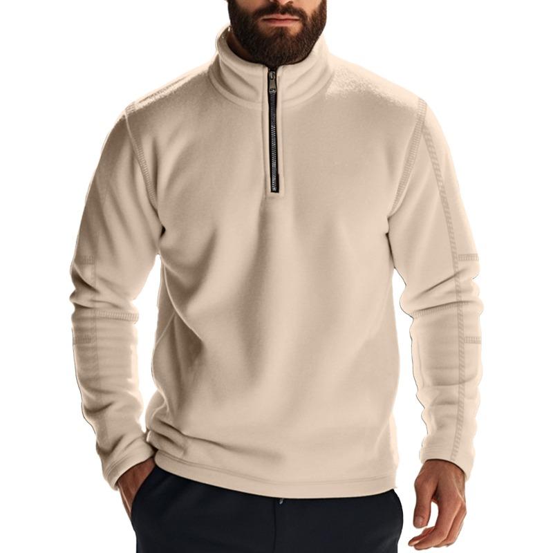 American Style Men Heavyweight Polar Fleece Outdoor Long Sleeve Stand Collar Zip Bottoming Sweatshirt