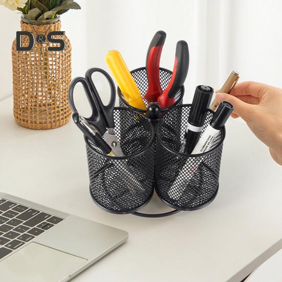 

Железный держатель для ручек, вращающийся на 360 градусов, ящик для хранения столовых приборов, 3 отделения, многофункциональный органайзер, контейнер для столовых приборов чёрный