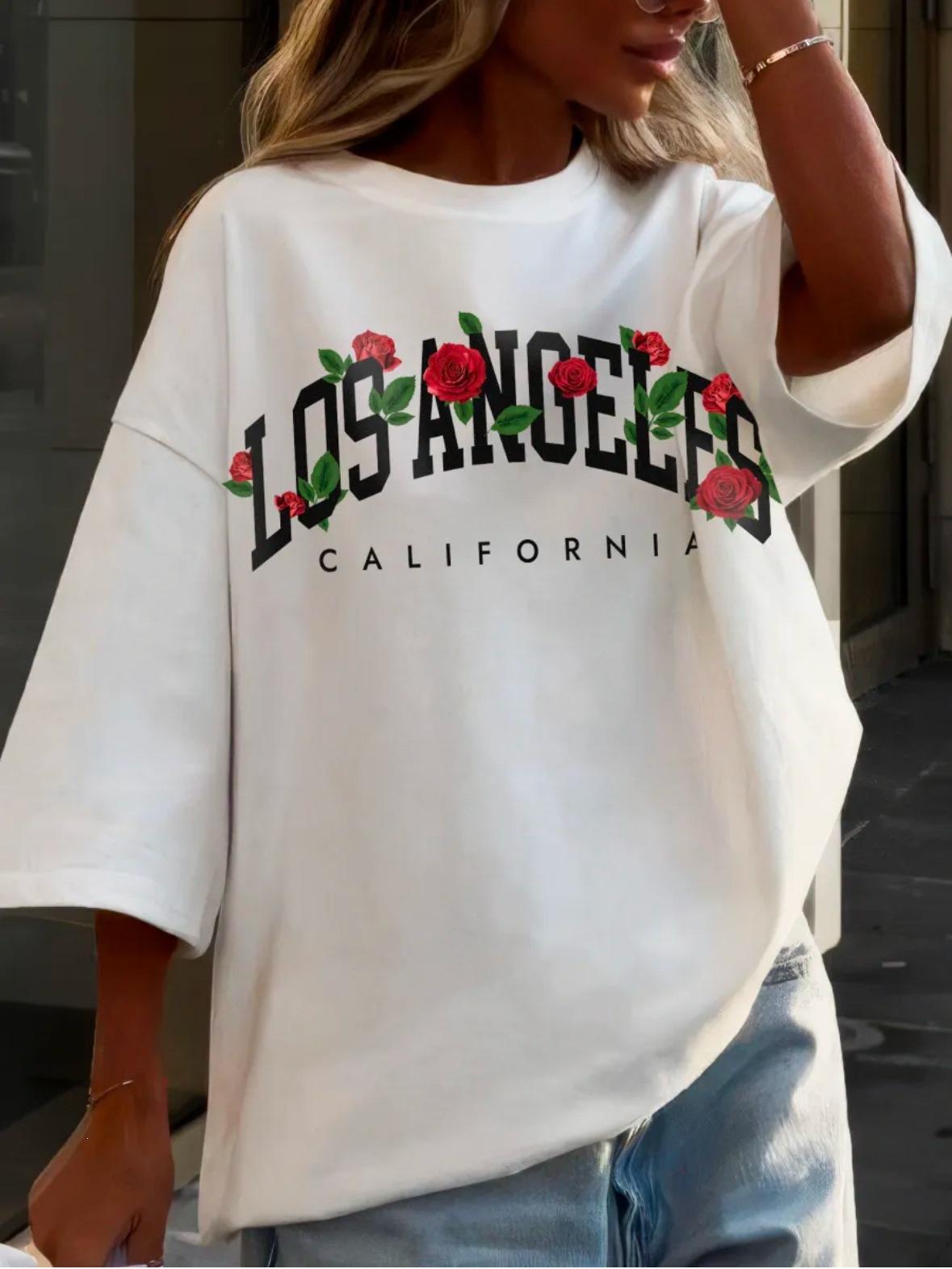 Women s summer new short-sleeved letter print crew neck casual T-shirt loose top S