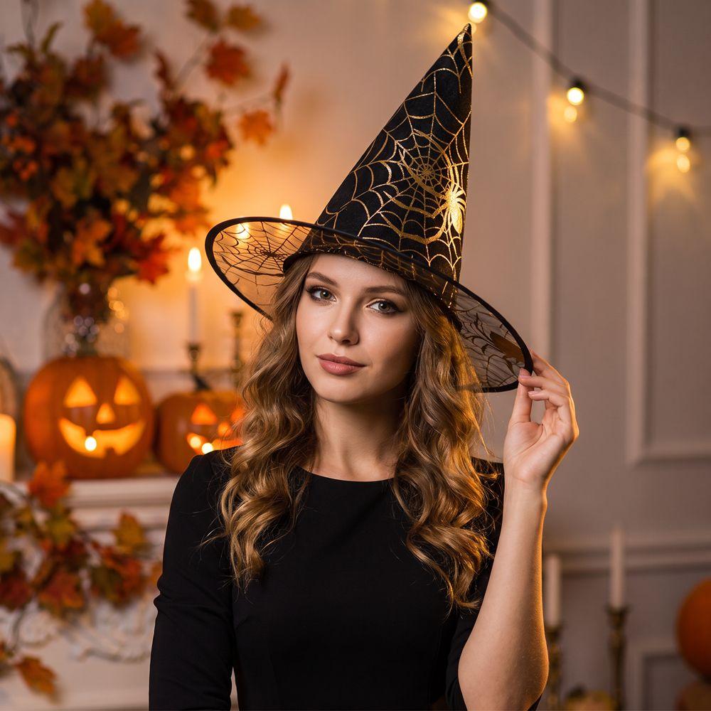 Black Halloween Witch Hat Velvet Halloween Black Cap Spider Wizard Cap Dress Up Headgear