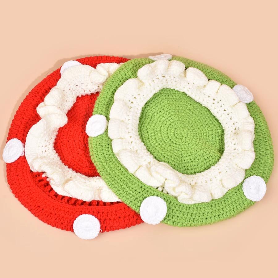 Niche Personality Hand Crocheted Women Mushroom Hat Autumn and Winter Cute Fun Decoration Warm Knitted Men Bucket Hats