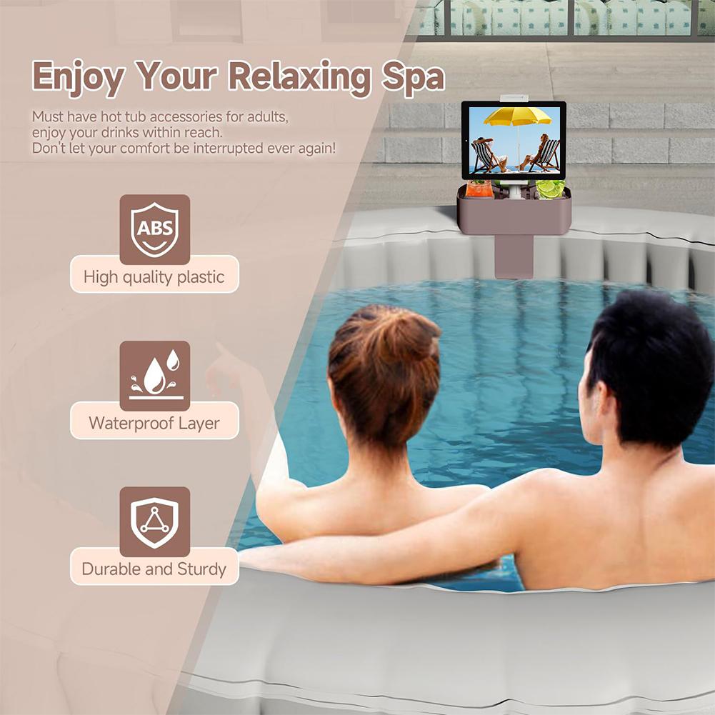 3 in 1 Nonslip Spa Drink Tray Side Table with Cup and Phone Holder Clip-on Pool Beverage Drink Tray for Outdoor Inflatable Pool
