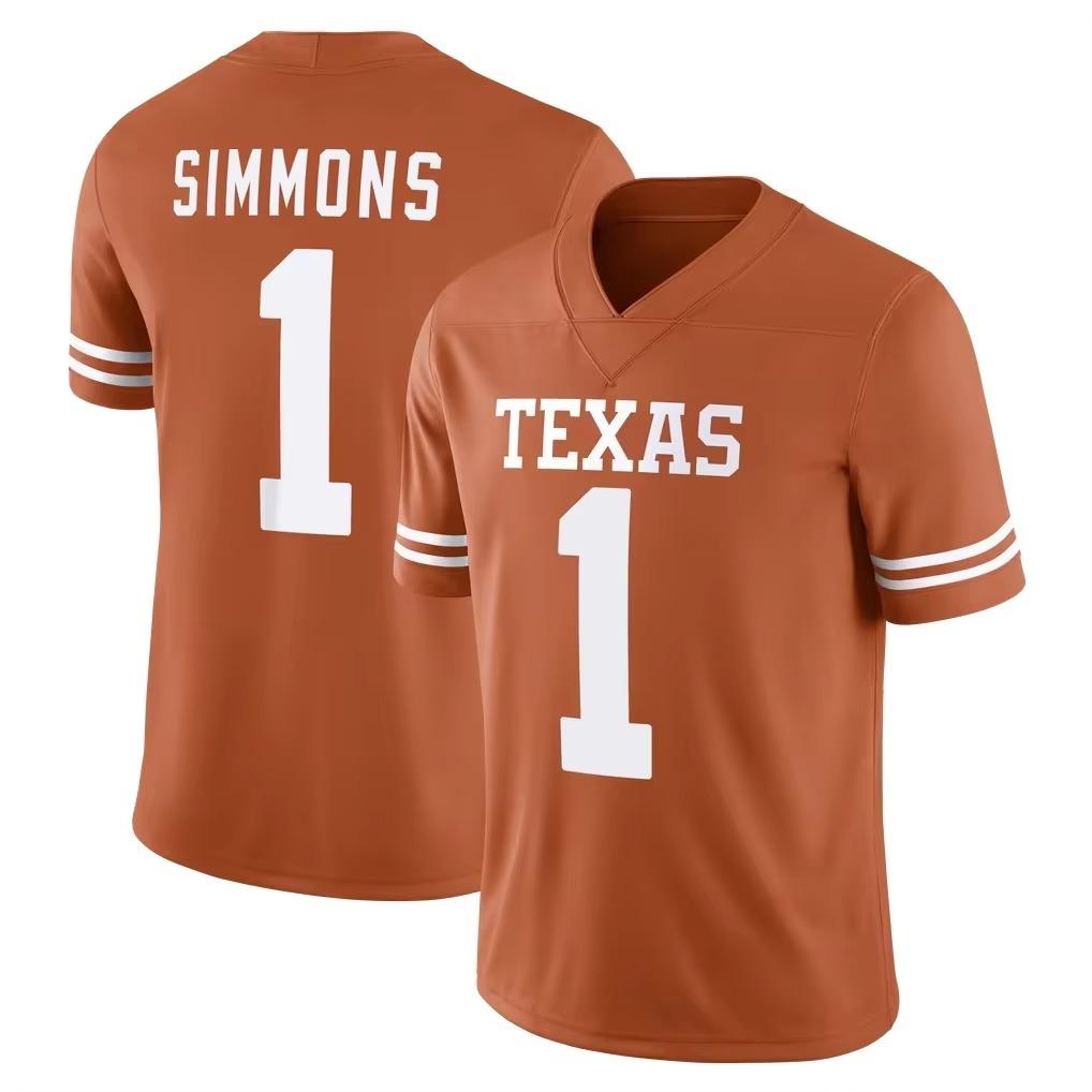 Unisex ragbyový dres Texas Longhorns, prodyšný síťovaný dres s 3D potiskem v americkém stylu, pánské oversized rychleschnoucí tričko