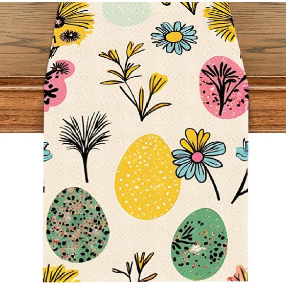 ANNA QUEEN Boho Floral Table Runner 13x72 Inch, Colorful Mexican Otomi-Style, Folk Art Table Decor for Dining Table, Fiesta Party, Kitchen, Wedding