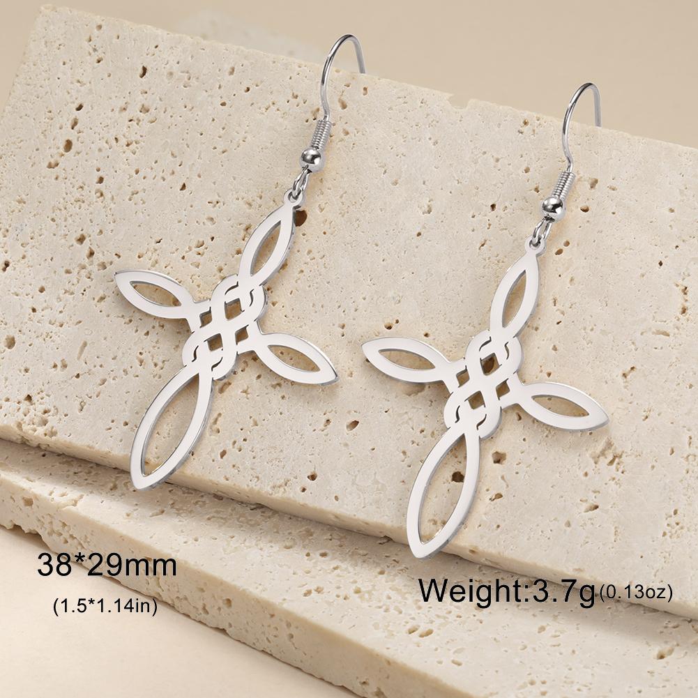 LIKGREAT Stainless Steel Celtic Infinity Knot Dangle Earrings for Women Lady Elegant Hook Charms Good Luck Jewelry New Year Gift