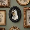 Oval Wood Picture Frame Halloween Gothic Wooden Hanging Plaque, Vintage Black Cat Ghost Wall Sweet Cool Sign Sign, Retro Waterproof Decorative Art for