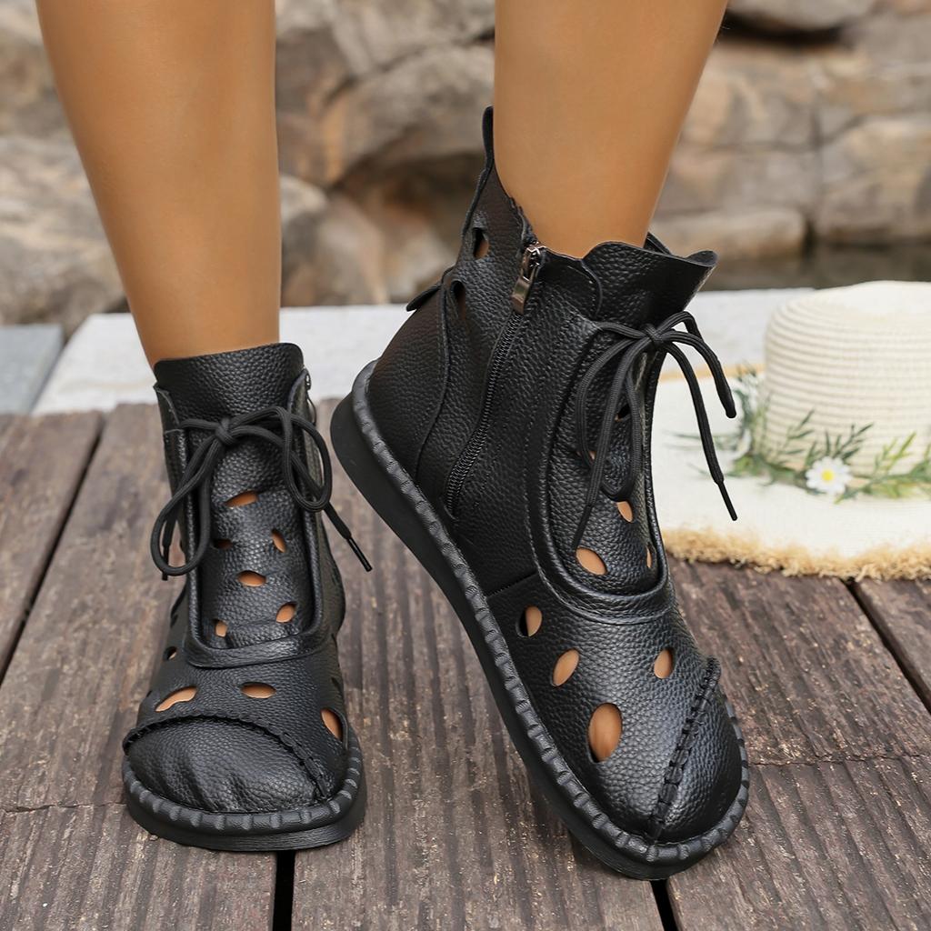 Women Boots Handmade Soft Leather Short Boots Comfortable Low Heel Rubber Sole Autumn Winter Shoes Women Korean Style Boots