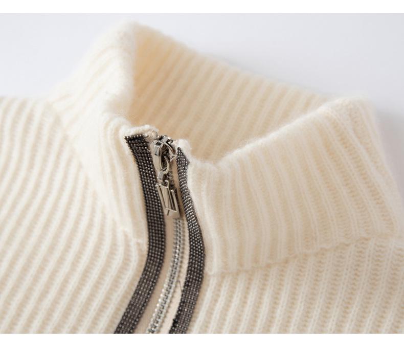Women's Cashmere Half-Zip Lapel Sweater, Loose Fit, Thickened Pullover, Autumn/Winter 2026 Collection