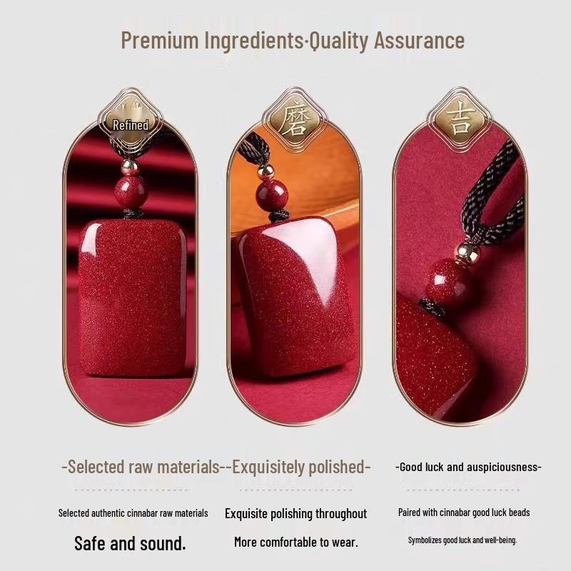 Natürlicher Zinnober 'Keine Sorgen' Anhänger: Frieden & Sicherheit Lila Gold Sand Halskette für Männer & Frauen