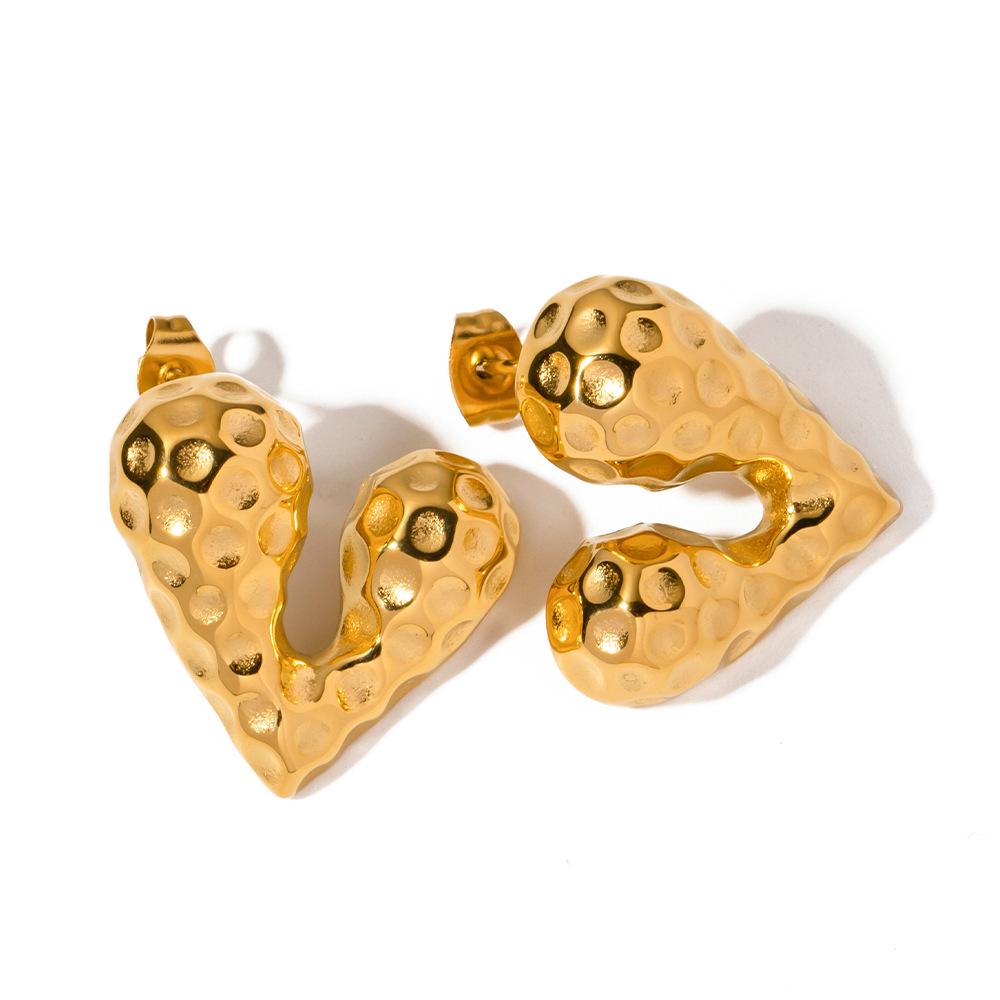 18K Gold Heart-Shaped Liquid Stud Earrings - Trendy European & American Style