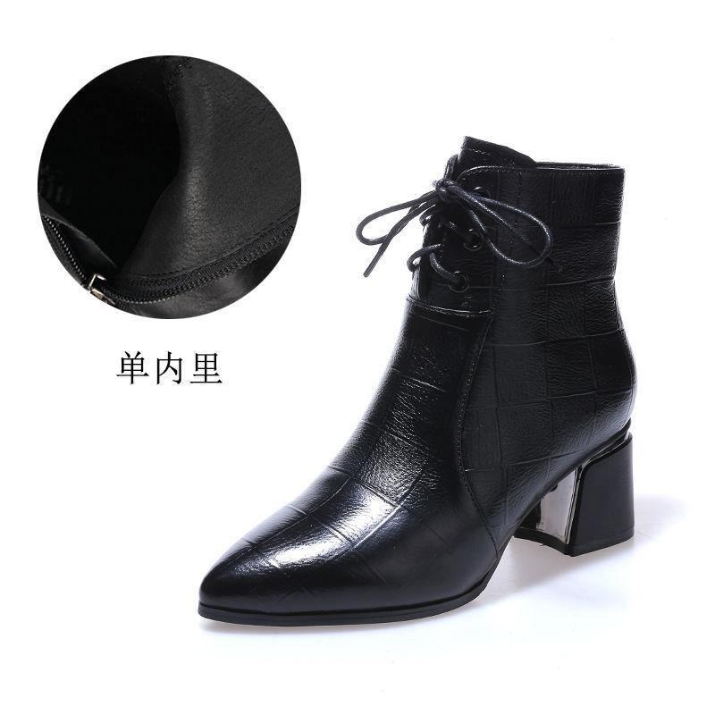 Fashion FHC Women Short Boots,Soft Ankle Botas,Autumn/Winter Shoes,Pointed toe,Thick Heel,Side Zip,Front Laces.Black,Brown,Dropshipping