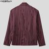 INCERUN Men Deep V Neck Long Sleeve One Button Striped Thin Blazer Short Coats
