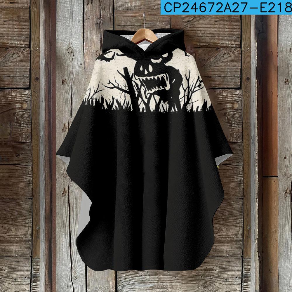 Digital Print Women's Hooded Cloak for Halloween and Christmas