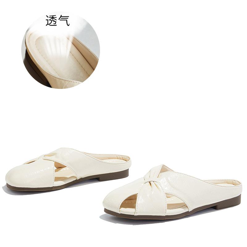 

Baotou half slippers fashion women s 2025 summer new flat bottom soft bottom temperament one pedal cool slippers casual slippers 40 бежевый
