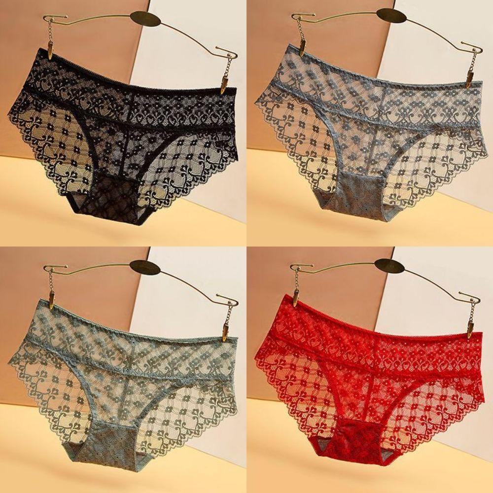 1PCS Summer Women's Underwear Female Sexy Flower Briefs Mid-Rise Seamless Underpants Pretty Lace Panties