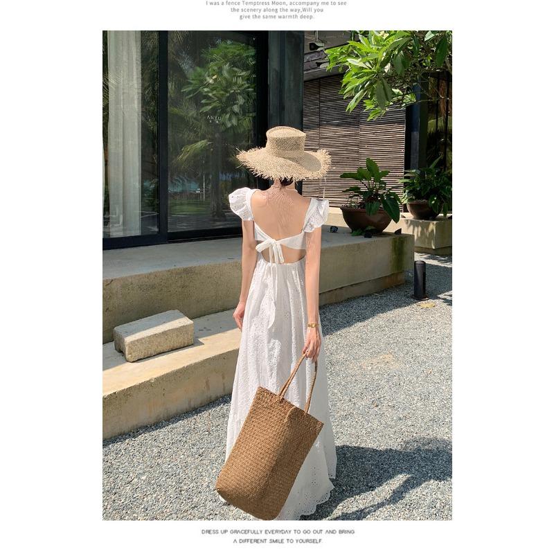 YYFS Dámská móda Léto Jaro Jednobarevný tisk Neformální šaty bez rukávů s výstřihem do V a vysokým pasem