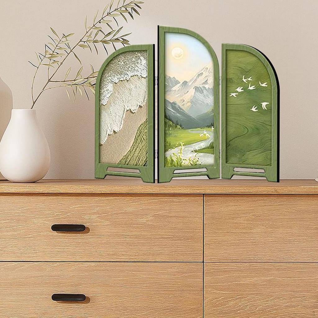 Mini Folding Screen 3 Panel Divider Ornament Desk Decorative for Living Room Decor