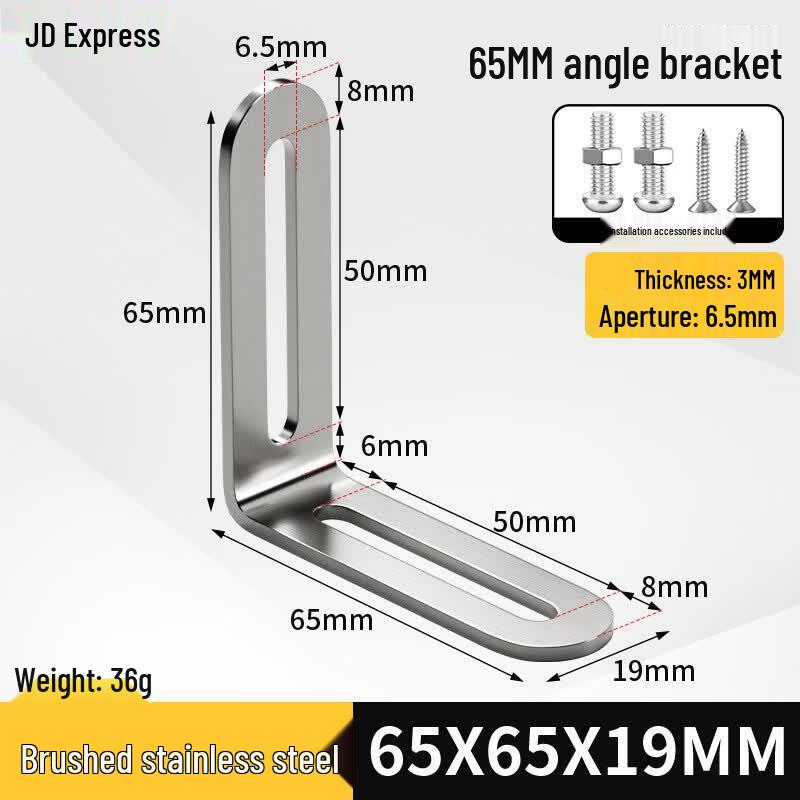 Stainless Steel Adjustable Angle Bracket 65x65x20mm, 6mm Hole