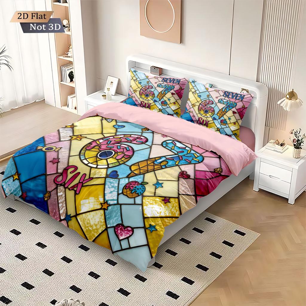 3 Imitation Glass Painted 67 Element Print Coreless Down Duvet Cover Set Multi Size Bedroom Bedding Decoration Machine Washable