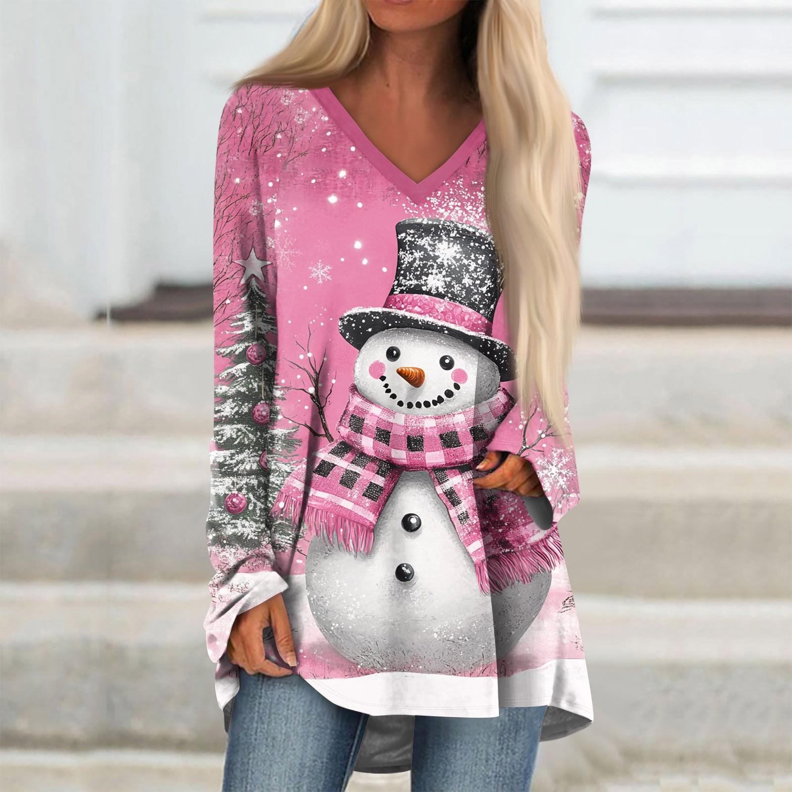 

Женская модная повседневная футболка с принтом, длинный рукав, V-образный вырез, топ средней длины L