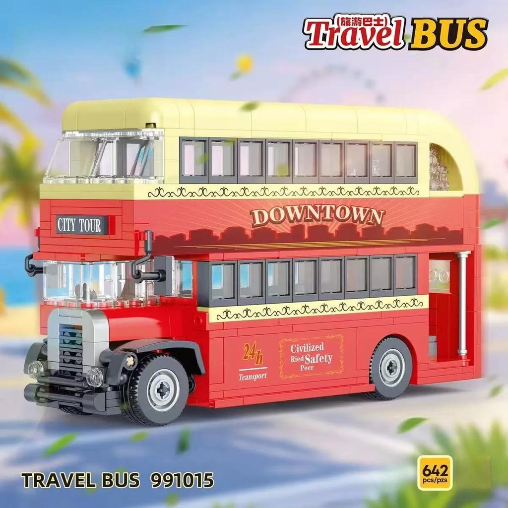 Mini Building Block Model Set Retro Double decker Bus Sightseeing City Bus Collectibles and Decorations, Ideal Gift
