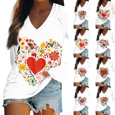 Camiseta de Manga Larga para Mujer Cuello en V Estampado de Pascua Top Casual Cómodo