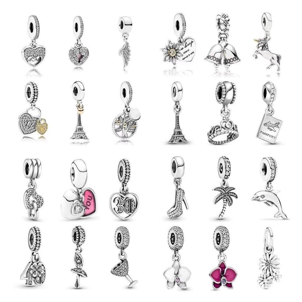 S925 Silver Jewelry DIY Charms Set With Eiffel Tower High Heels Dolphin Palm Tree Heart Wings Pendants Handmade Craft Gift Accessories