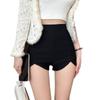 Women's Black High-Waist Elastic Hot Pants - 2026 Autumn Irregular Slim Fit Shorts