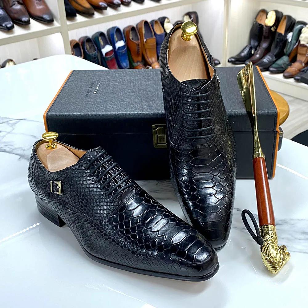 Luxury Mens Wedding Oxford Shoes Black Brown Genuine Leather Snake Print Men's Dress Shoes Lace Up Business Formal Shoes for Men