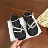 Summer new slope heel toe sandals women's rhinestone word with open toe silver thick-soled cool slippers