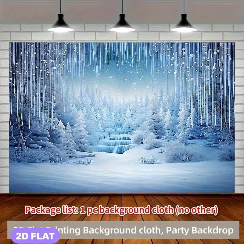 2D Holiday Photography Backdrop with Frozen Waterfall and Blue Tones